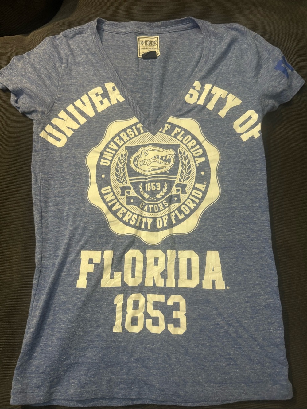 PINK Victoria's Secret Heather Blue University of Florida Graphic V-Neck Tee